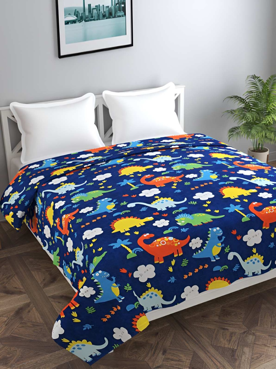

BREVARD Navy Blue & Yellow Conversational Printed Double Duvet Cover