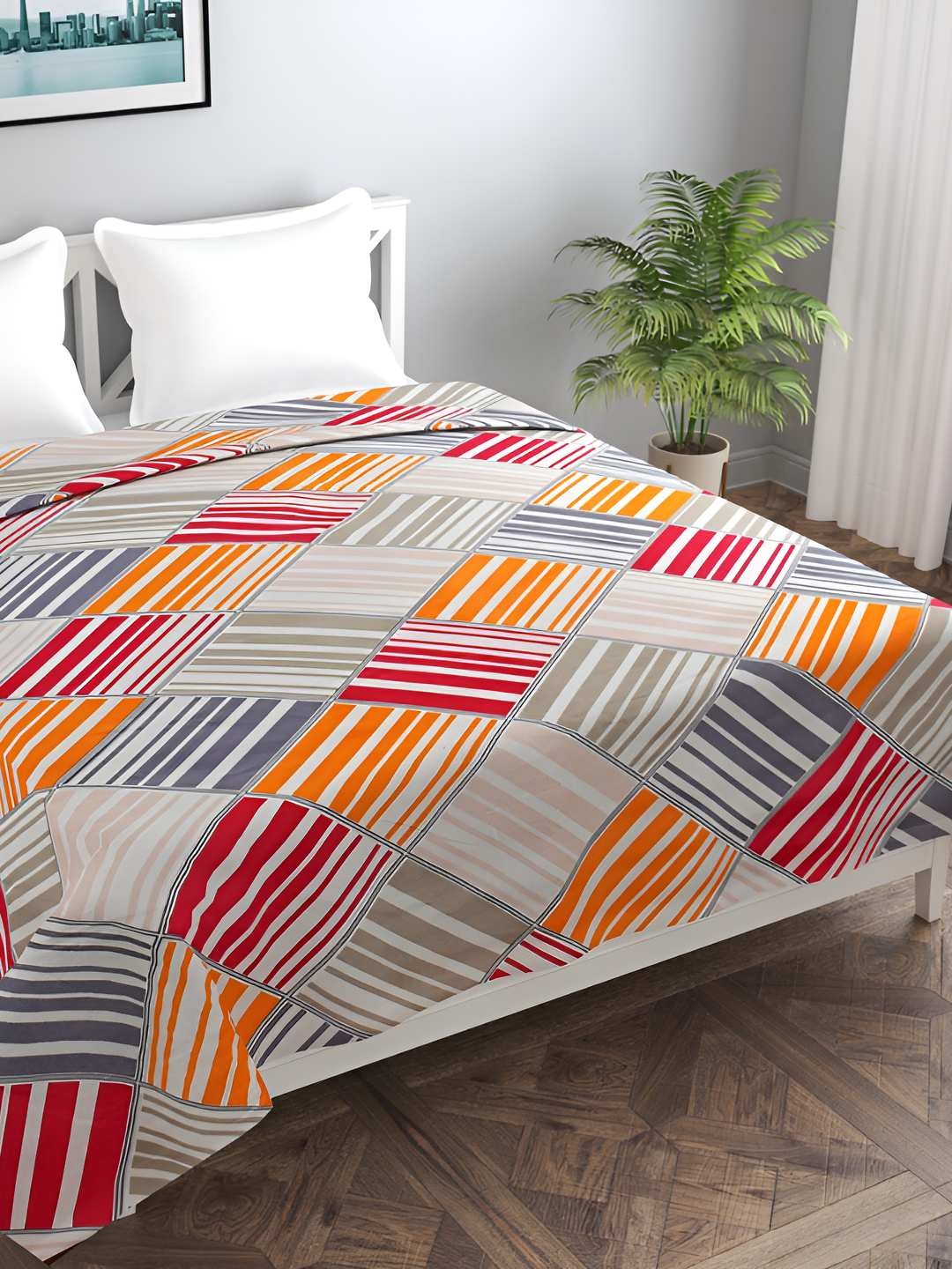 

BREVARD Grey & Orange Geometric Printed Double Queen Duvet Cover