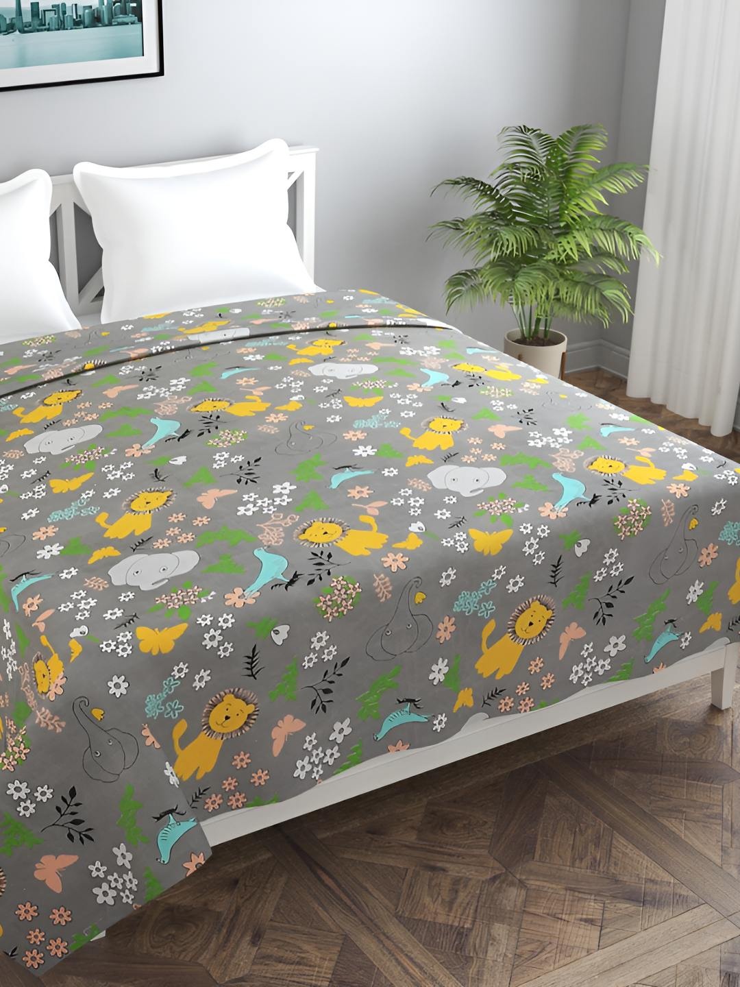 

BREVARD Grey & Yellow Conversational Printed Double Queen Duvet Cover