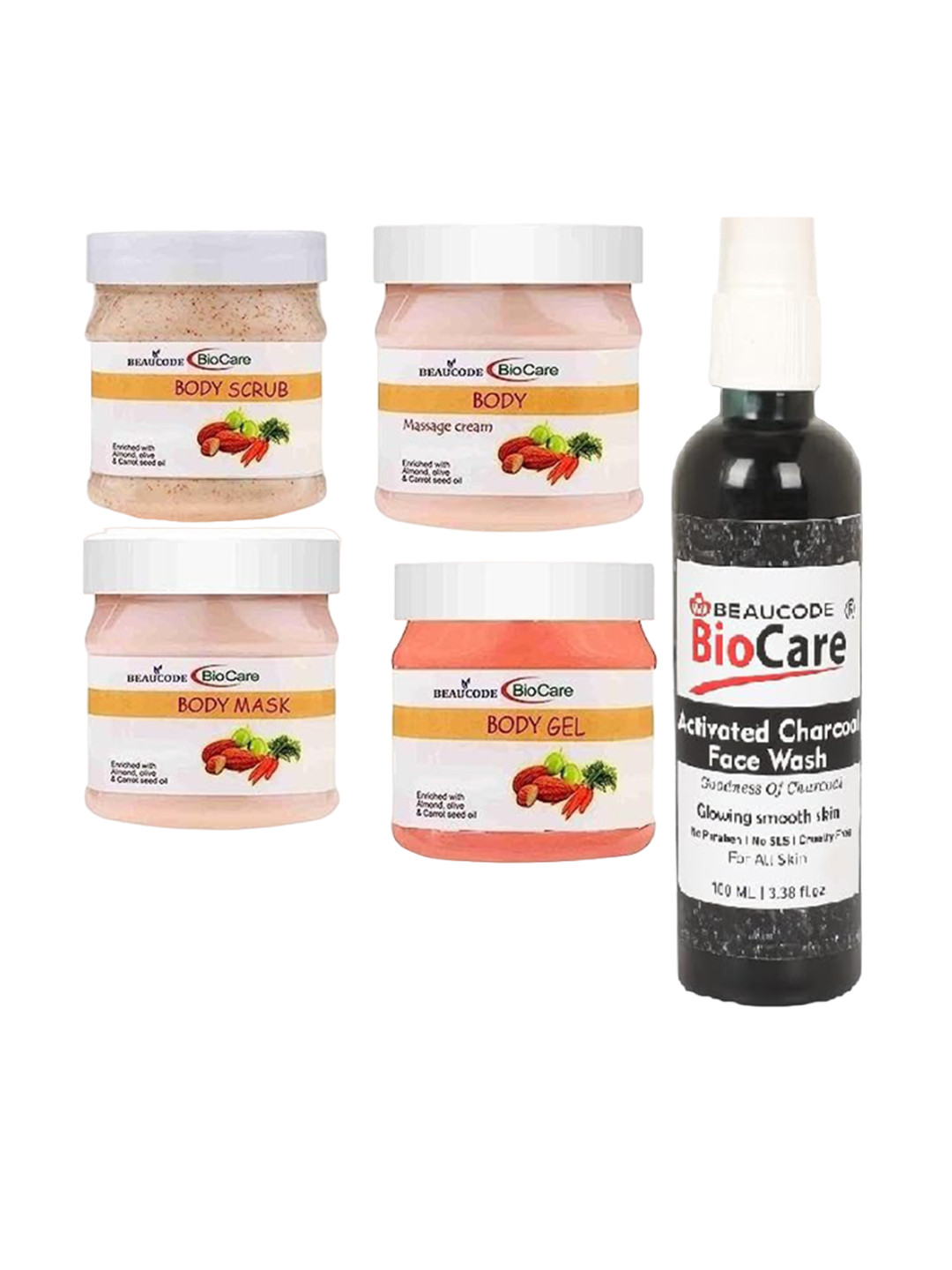 

BEAUCODE BIOCARE Set Of 5 Cream-Mask-Gel-Scrub-Activated Charcoal Face Wash, Black