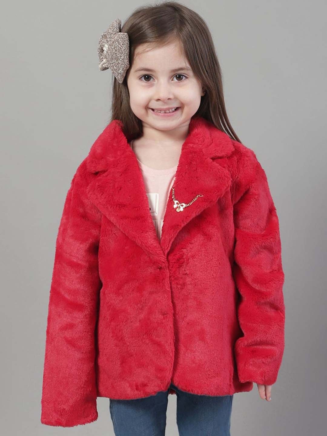 HOUSE OF VEDAS Girls Lapel Collar Lightweight Open Front Jacket, Red