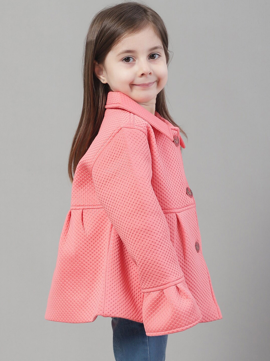 

HOUSE OF VEDAS Girls Self Design Lightweight Tailored Jacket, Peach