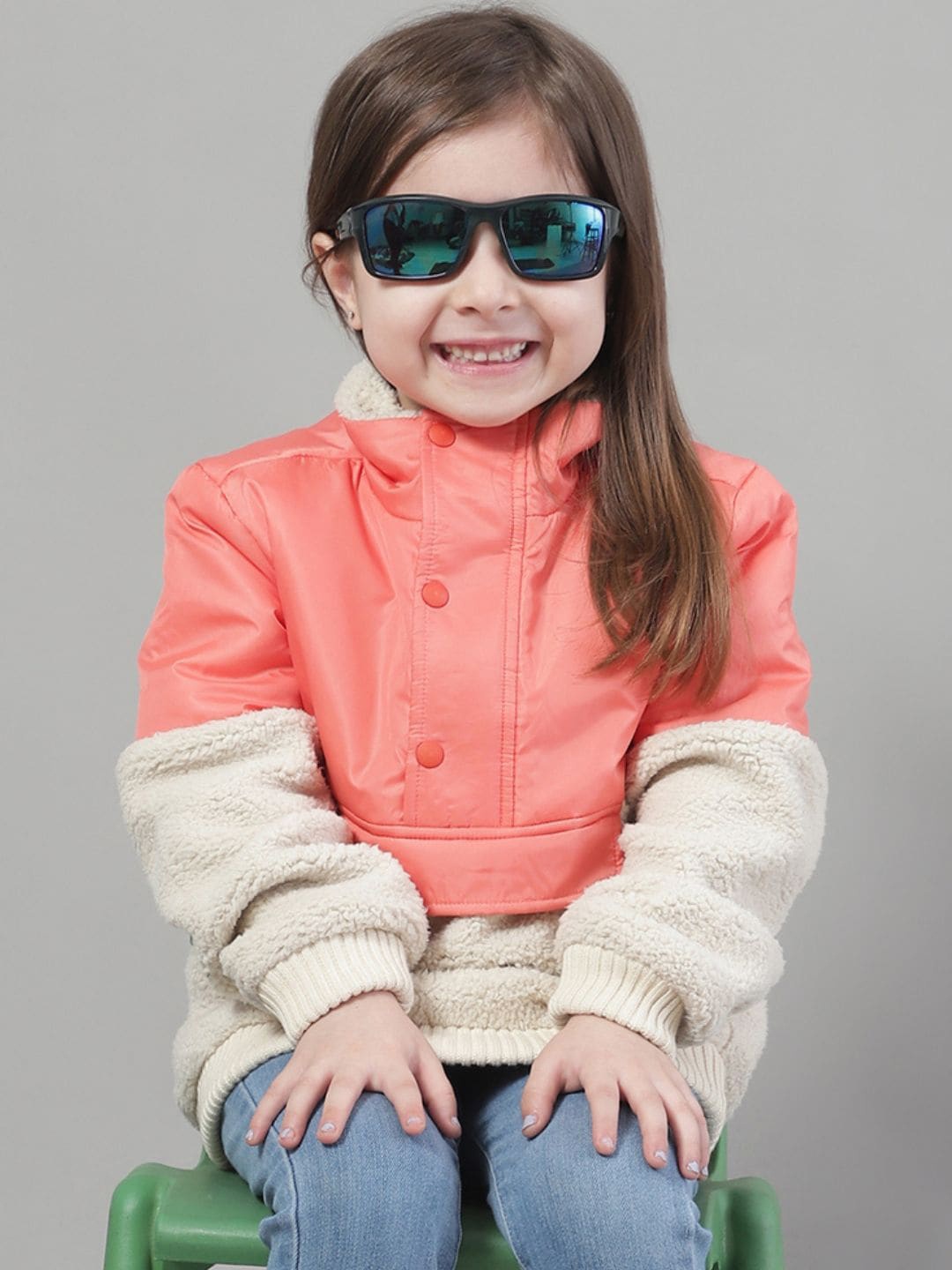 

HOUSE OF VEDAS Girls Colourblocked Lightweight Open Front Jacket, Peach