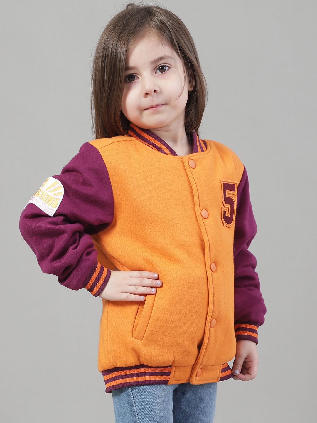 

HOUSE OF VEDAS Girls Lightweight Varsity Jacket, Yellow