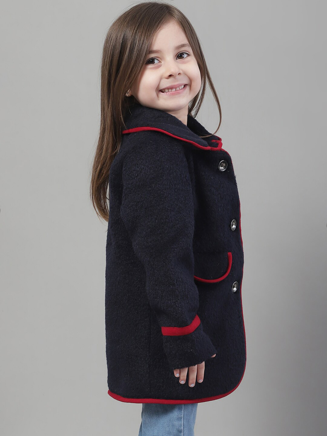 

HOUSE OF VEDAS Girls Lightweight Spread Collar Tailored Jacket, Navy blue