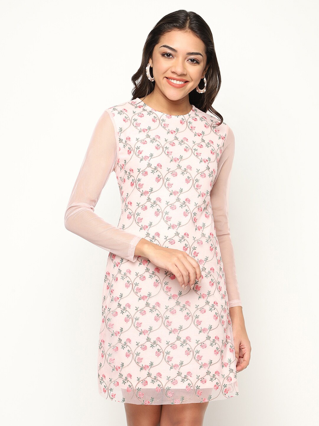 

HOUSE OF S Floral Embroidered Net A-Line Dress, Pink