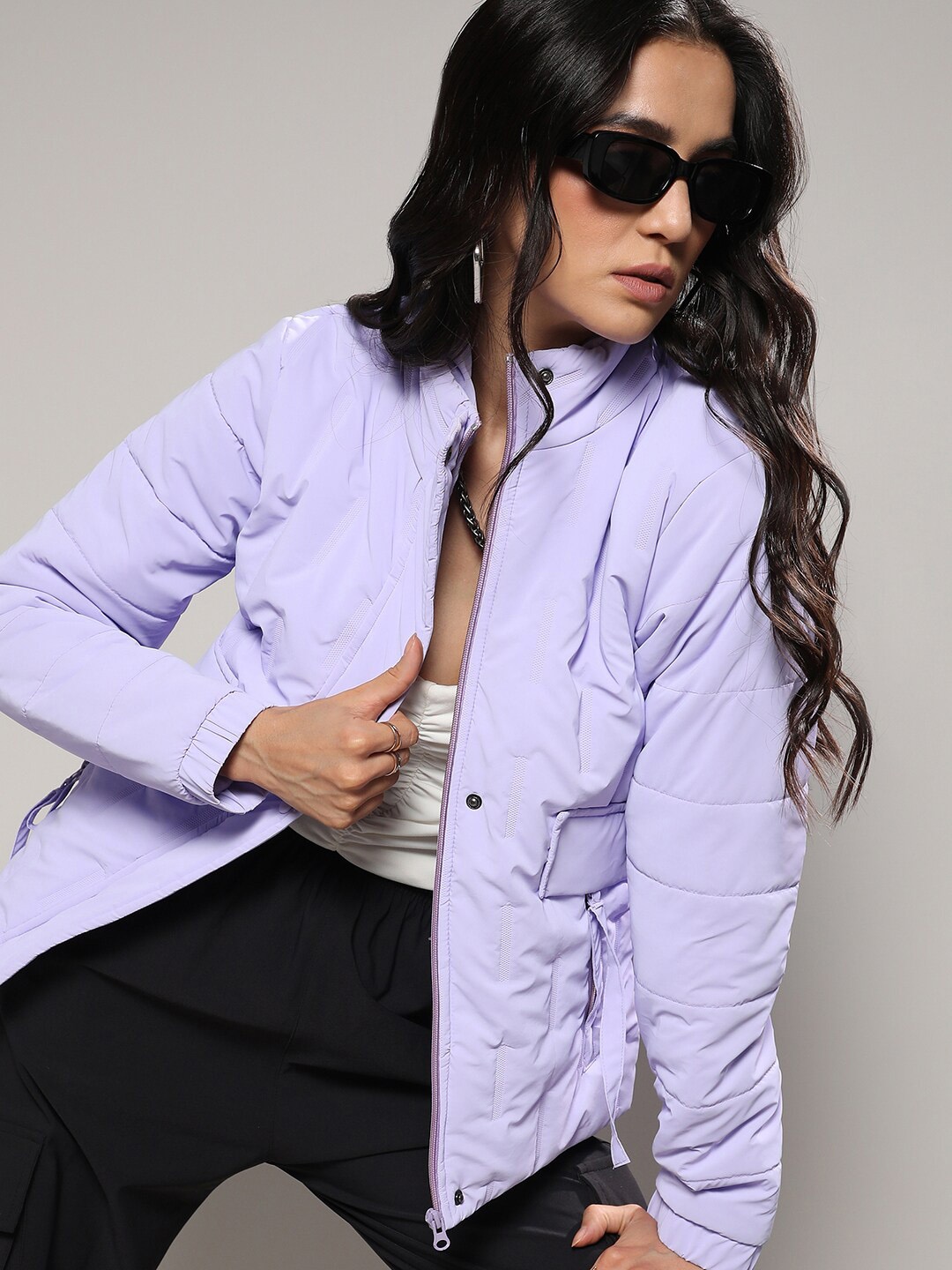 

Campus Sutra Purple Mock Collar Windcheater Puffer Jacket, Lavender