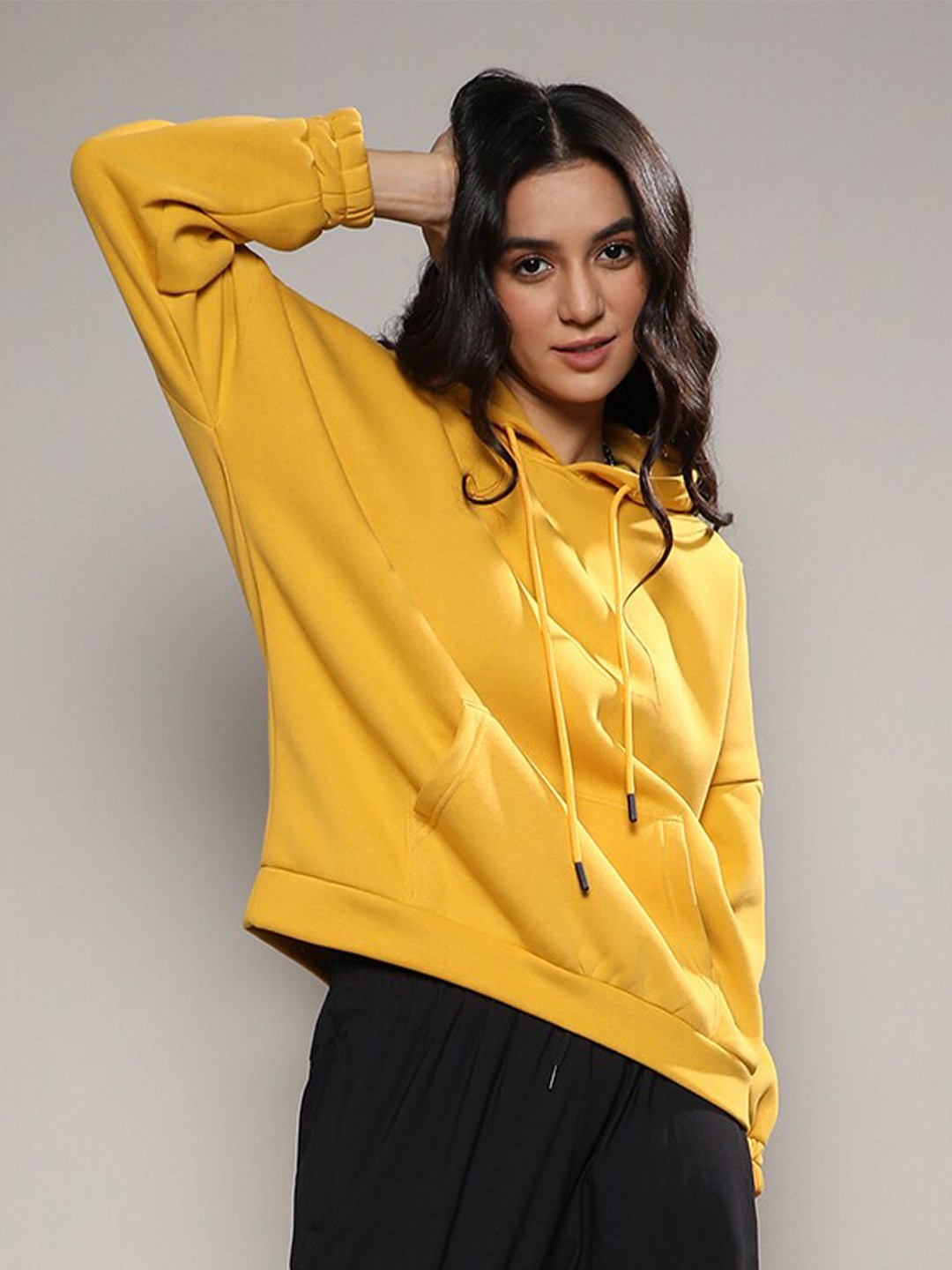 

Campus Sutra Hooded Oversized Cotton Pullover Sweatshirt, Mustard