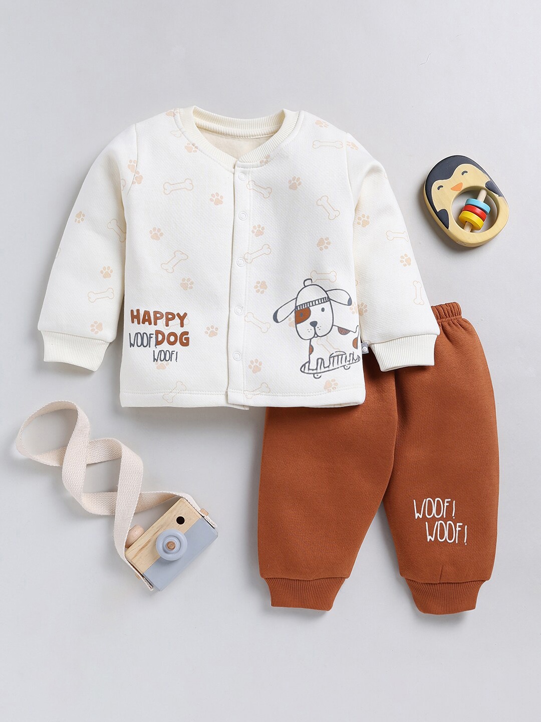 

Moms Love Boys Printed Shirt with Pyjamas, Off white