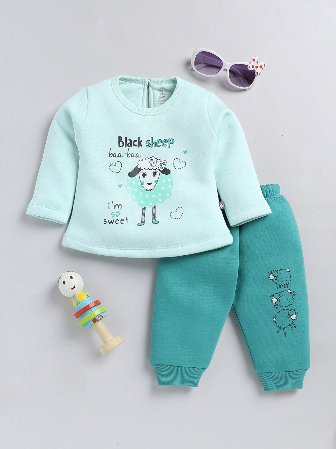 

Moms Love Infants Girls Baa-Baa Black Sheep Printed T-shirt With Joggers, Sea green