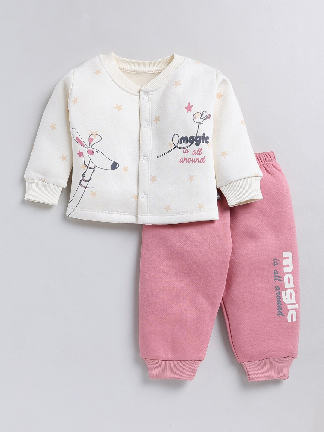 

Moms Love Girls Printed Shirt with Pyjamas, Off white