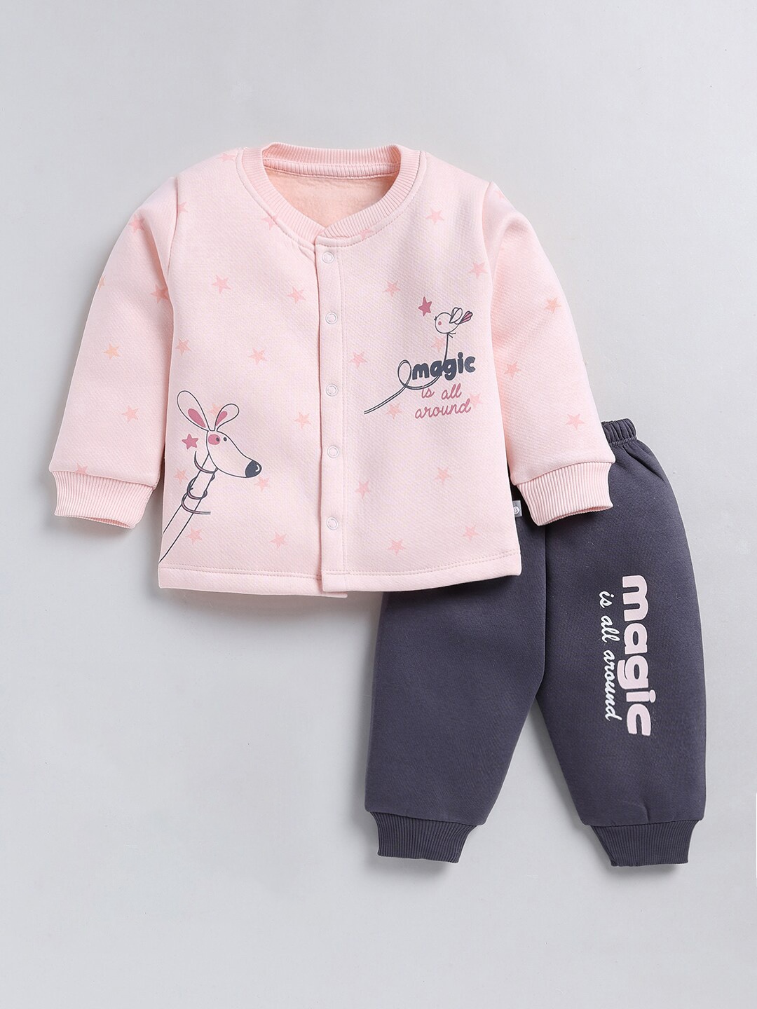 

Moms Love Infants Girls Conversational Printed Shirt With Joggers, Peach