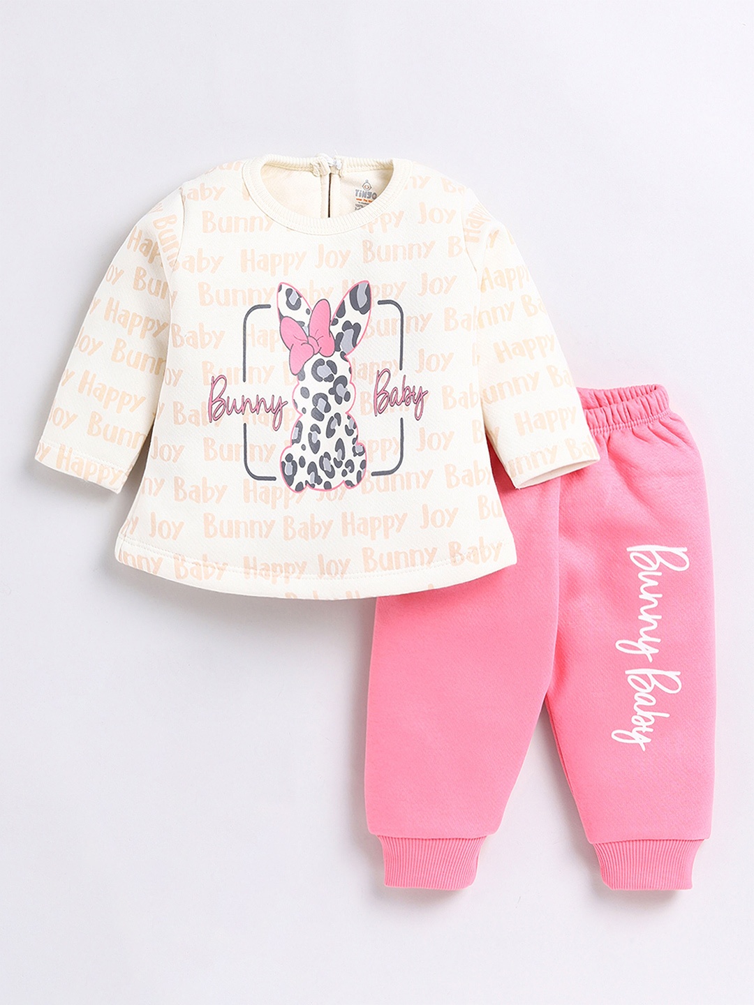 

Moms Love Infant Girls Printed T-Shirt With Trousers, Off white