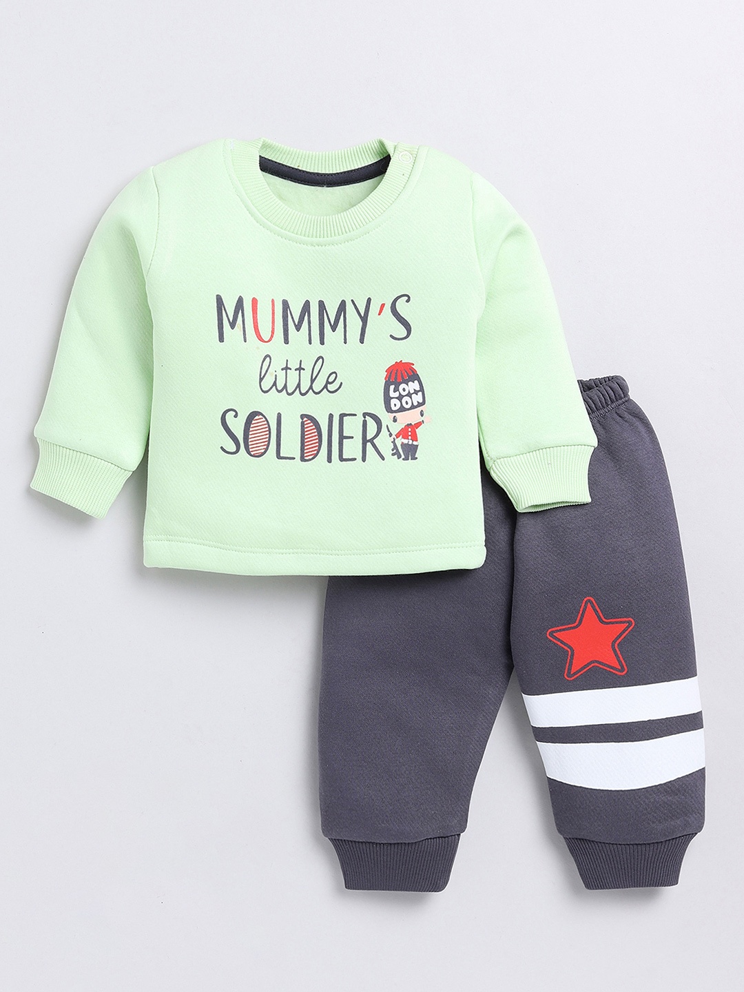 

Moms Love Boys Printed T-shirt with Pyjamas, Lime green