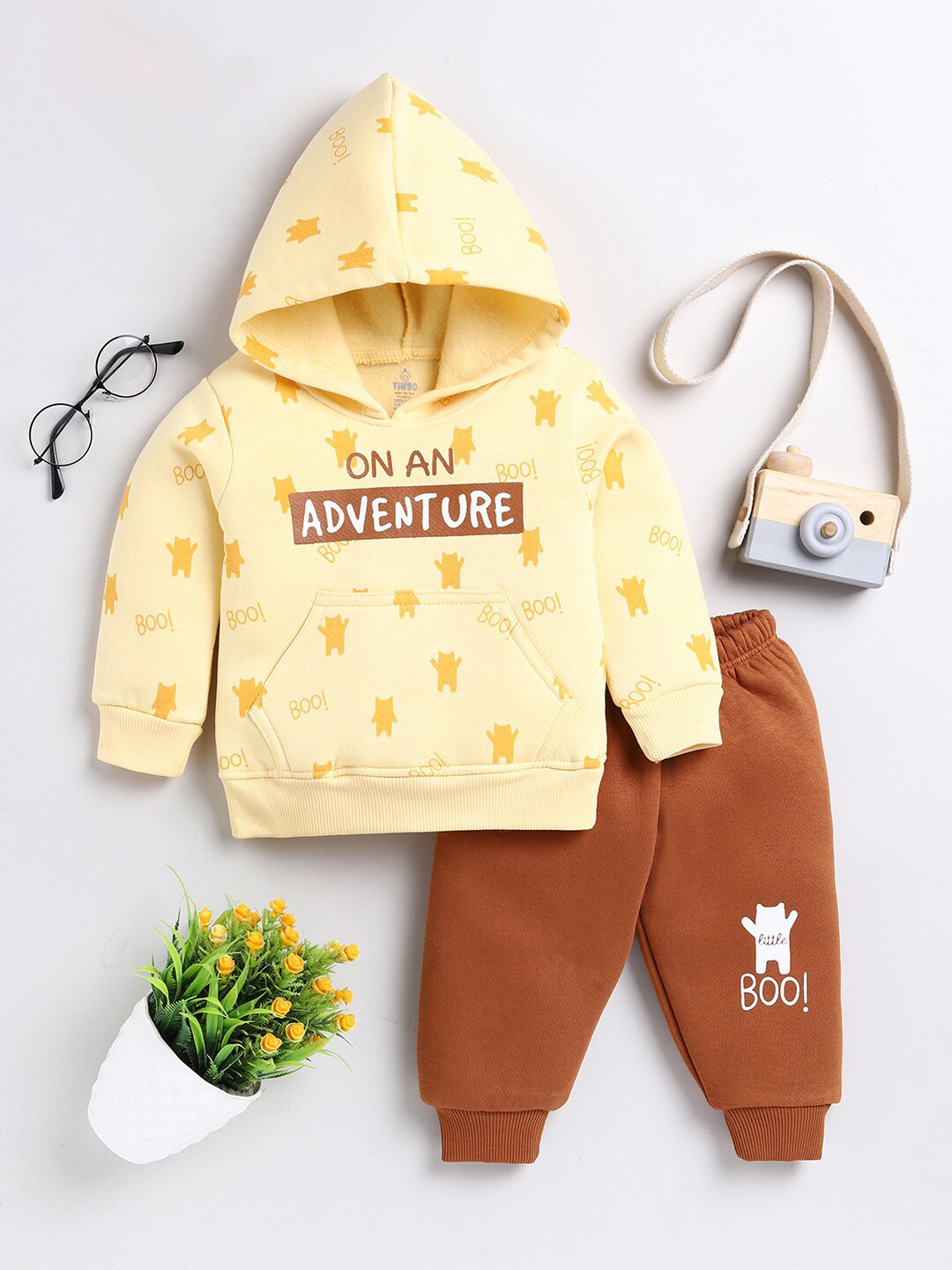 

Moms Love Infant Boys Printed Hooded T-Shirt With Trousers, Yellow
