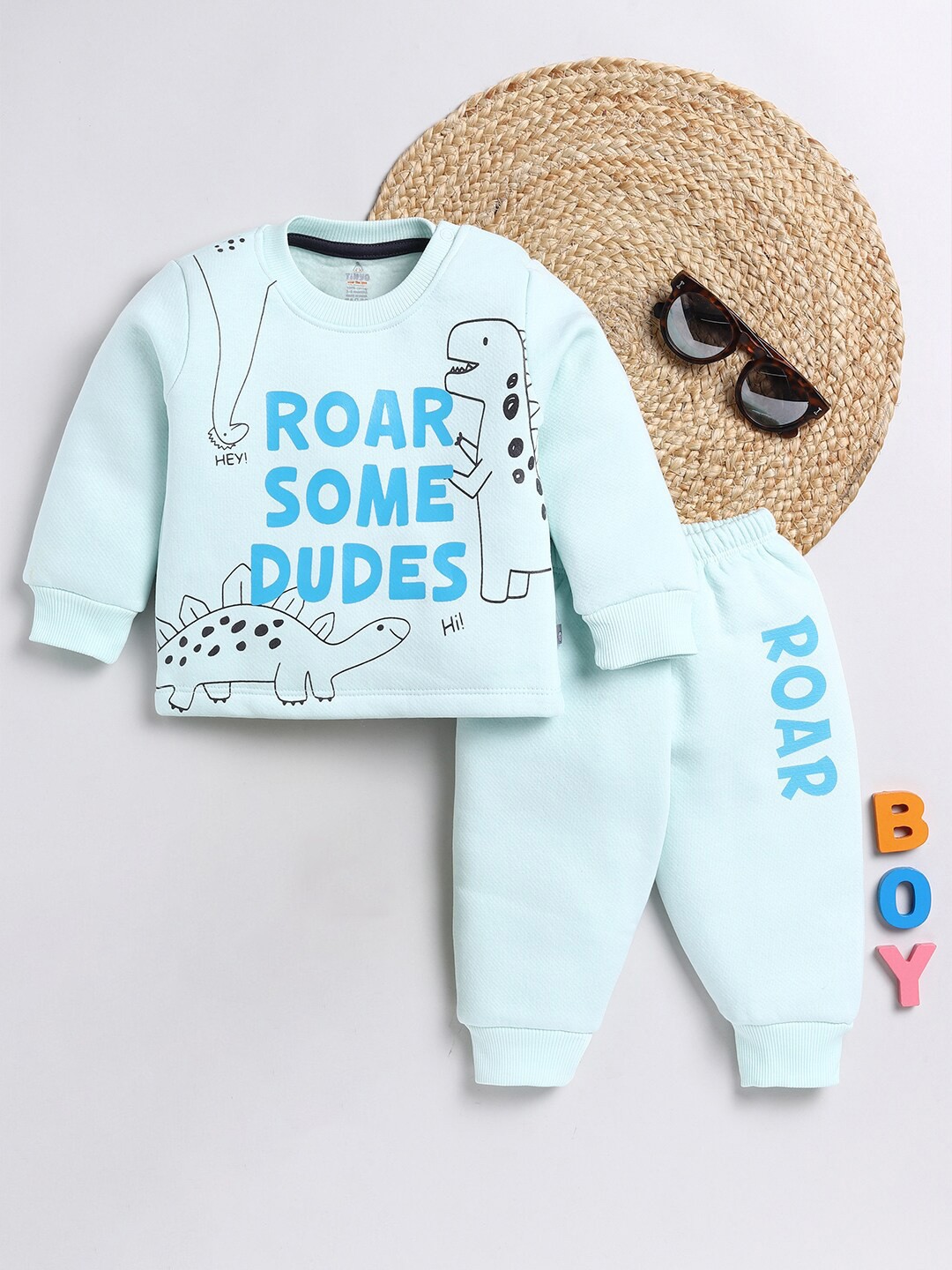 

Moms Love Infant Boys Typography Printed T-shirt With Pyjamas, Sea green
