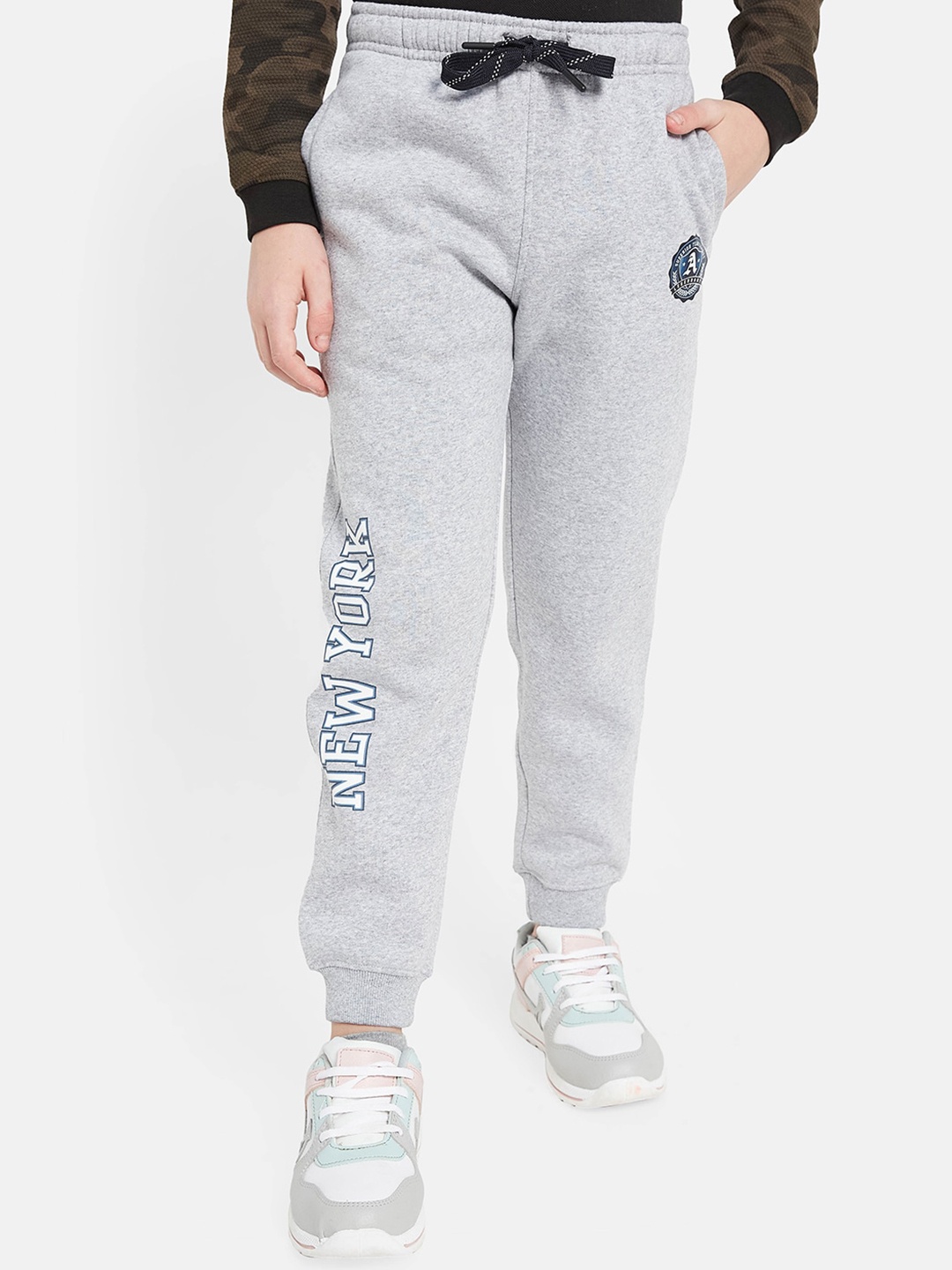 

Octave Boys Typography Printed Fleece Joggers, Grey