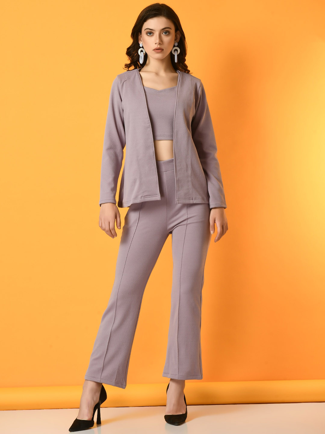 

DressBerry Sweetheart Neck Top & Front Open Coat With Trousers, Mauve