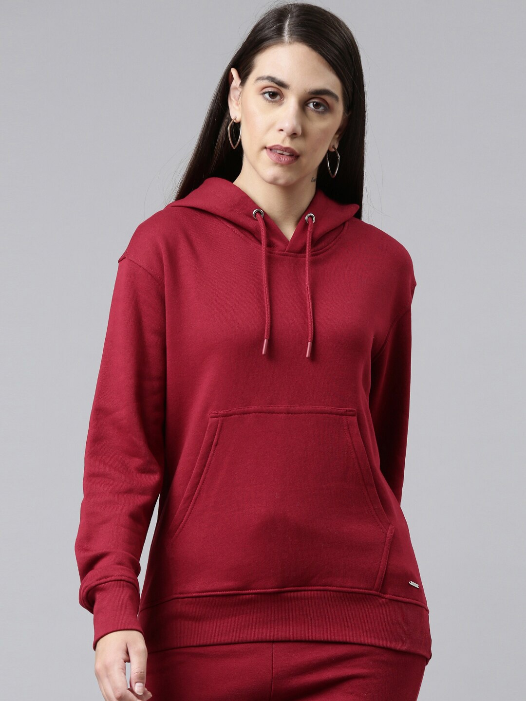 

TWIN BIRDS Hooded Pure Cotton Pullover, Maroon