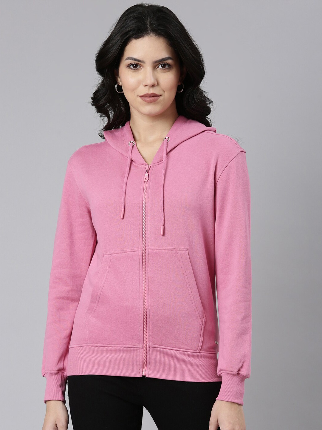 

TWIN BIRDS Hooded Pure Cotton Front Open Sweatshirt, Pink