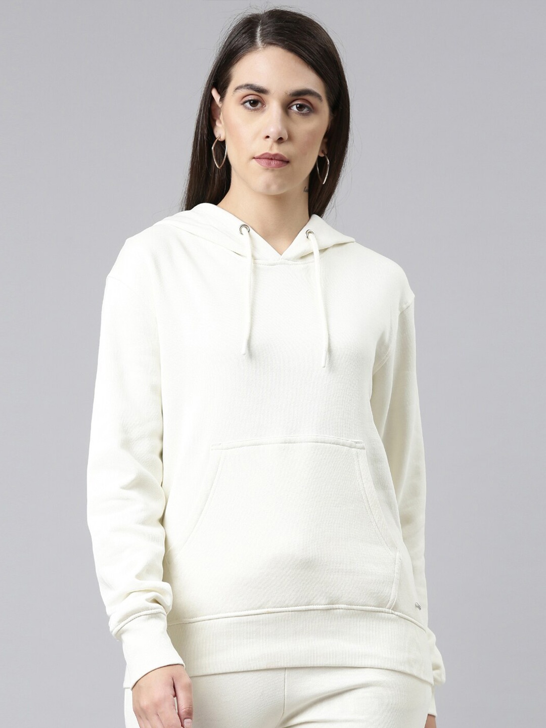 

TWIN BIRDS Hooded Pure Cotton Pullover, Off white