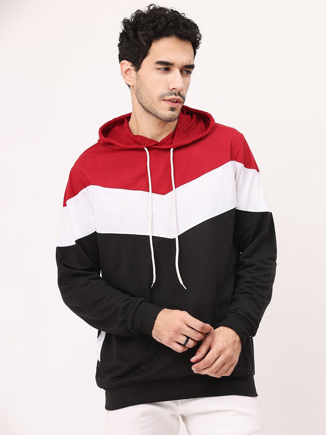 

Leotude Colourblocked Hooded Fleece Pullover Sweatshirt, Maroon