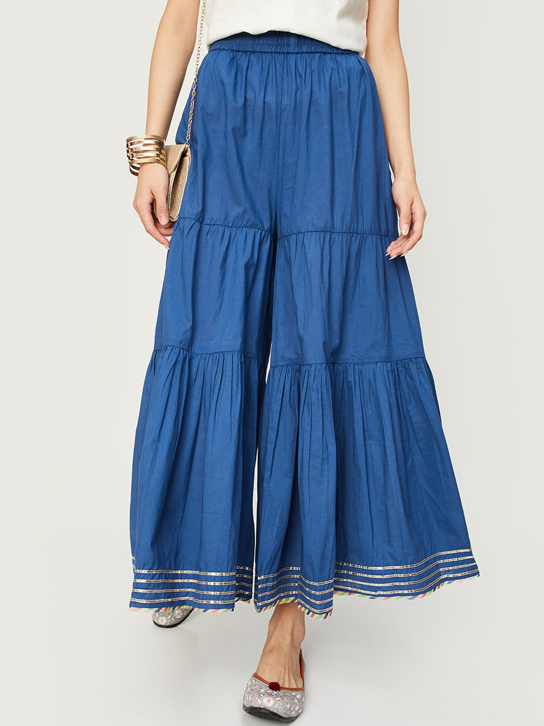 

max Women Wide Leg Cotton Sharara, Blue