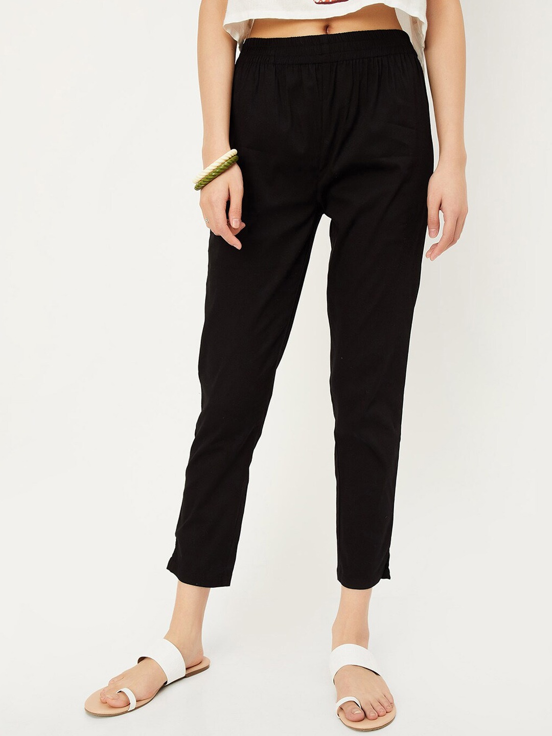 

max Women Mid-Rise Cotton Trousers, Black
