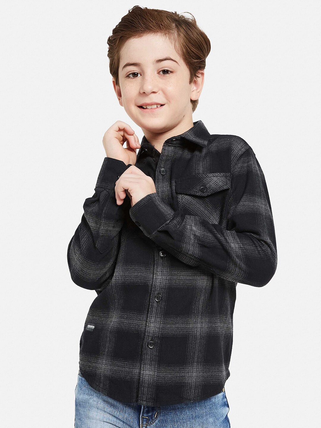 

Octave Boys Tartan Checked Cotton Casual Shirt, Black