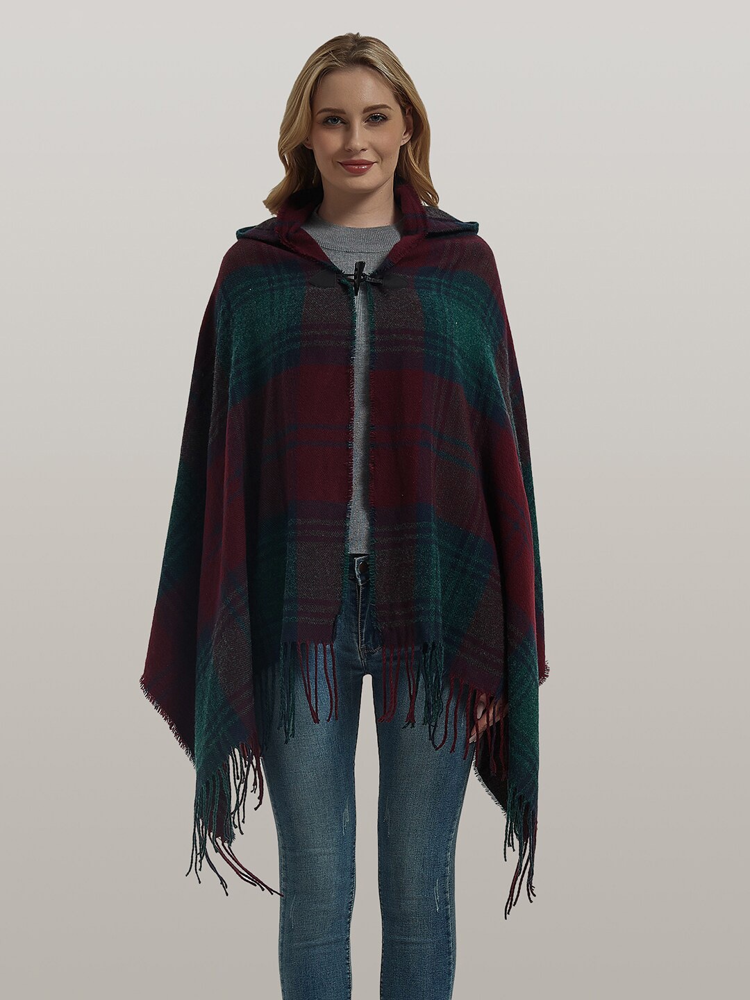 

JC Collection Checked Hooded Scarf, Maroon