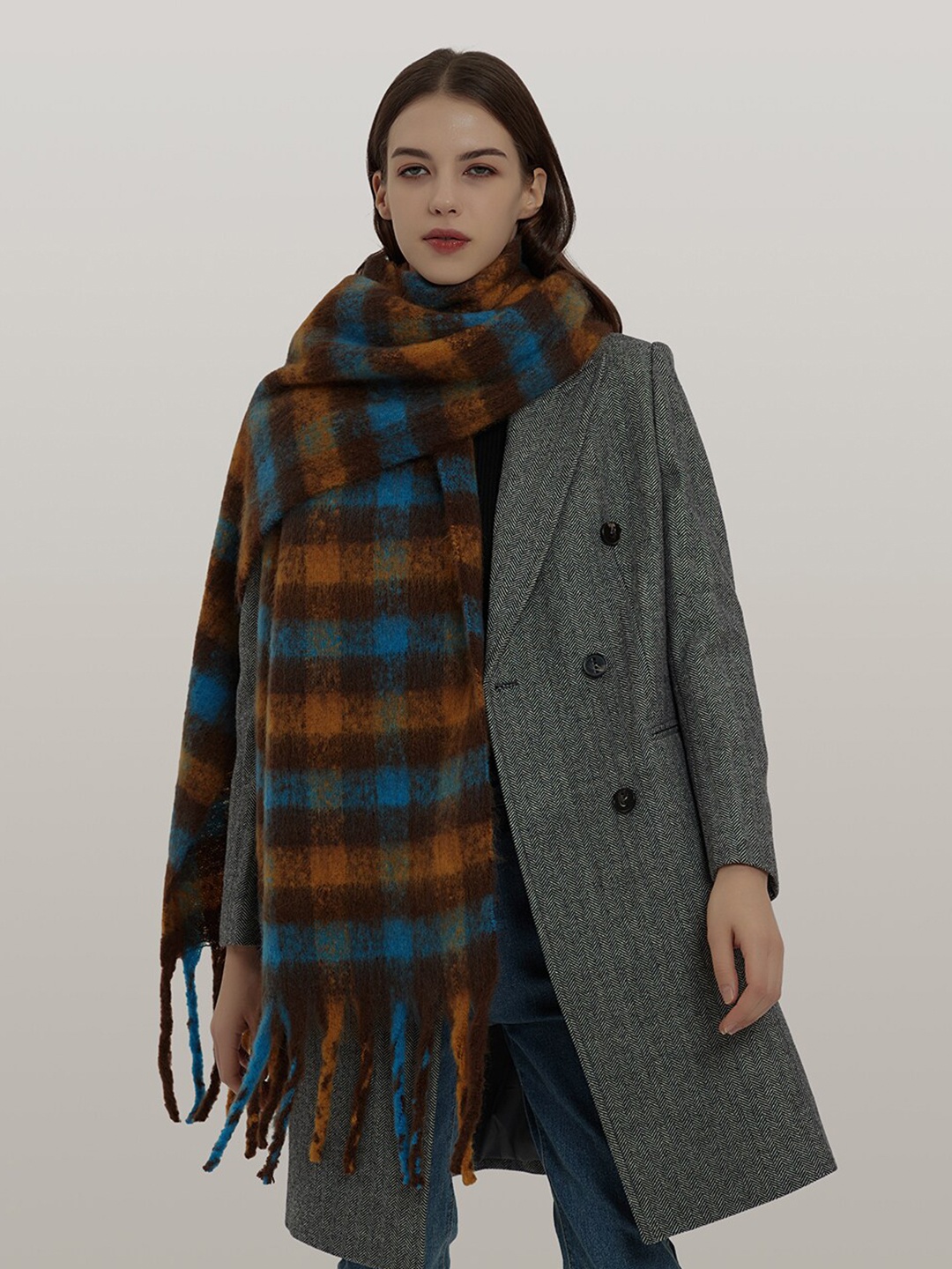 

JC Collection Checked Scarves, Brown