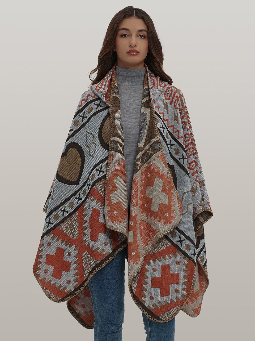 

JC Collection Geometric Printed Scarves, Grey