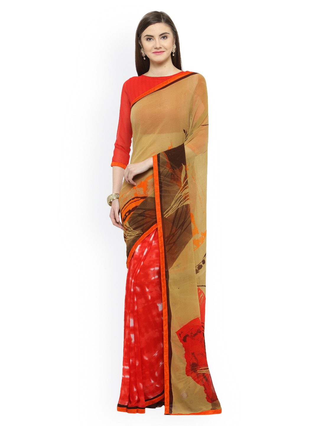 

Shaily Beige & Pink Pure Georgette Printed Saree