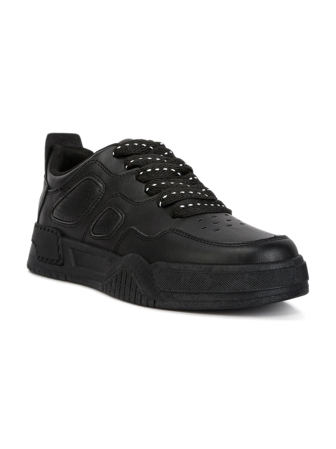 

London Rag Men Perforations Comfort Insole Panelling Detail Flatform Sneakers, Black