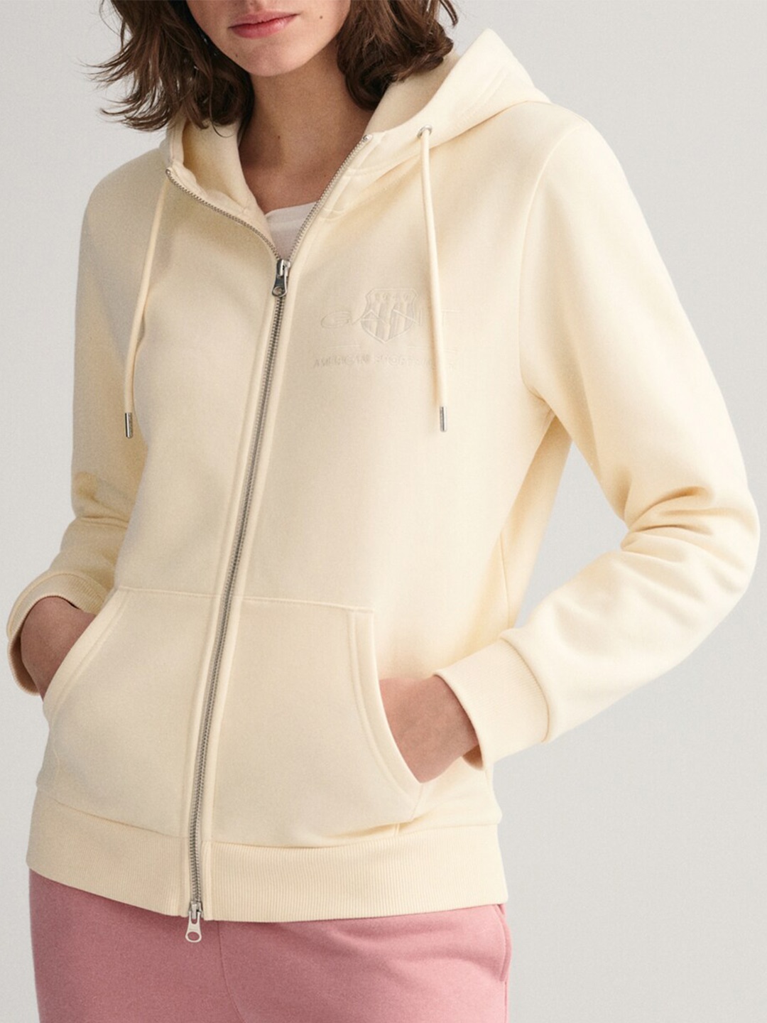 

GANT Hooded Front Open Sweatshirt, Cream