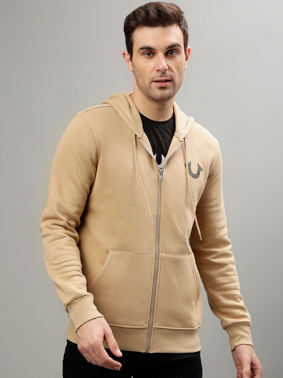 

True Religion Hooded Front Open Sweatshirt, Beige