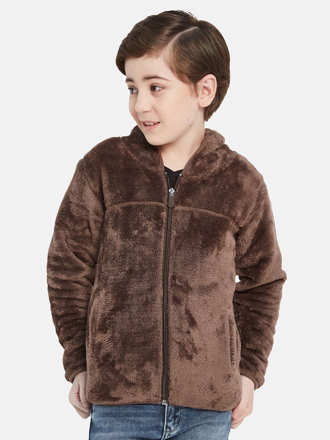 

Octave Boys Self Design Hooded Fleece Sweatshirt, Brown