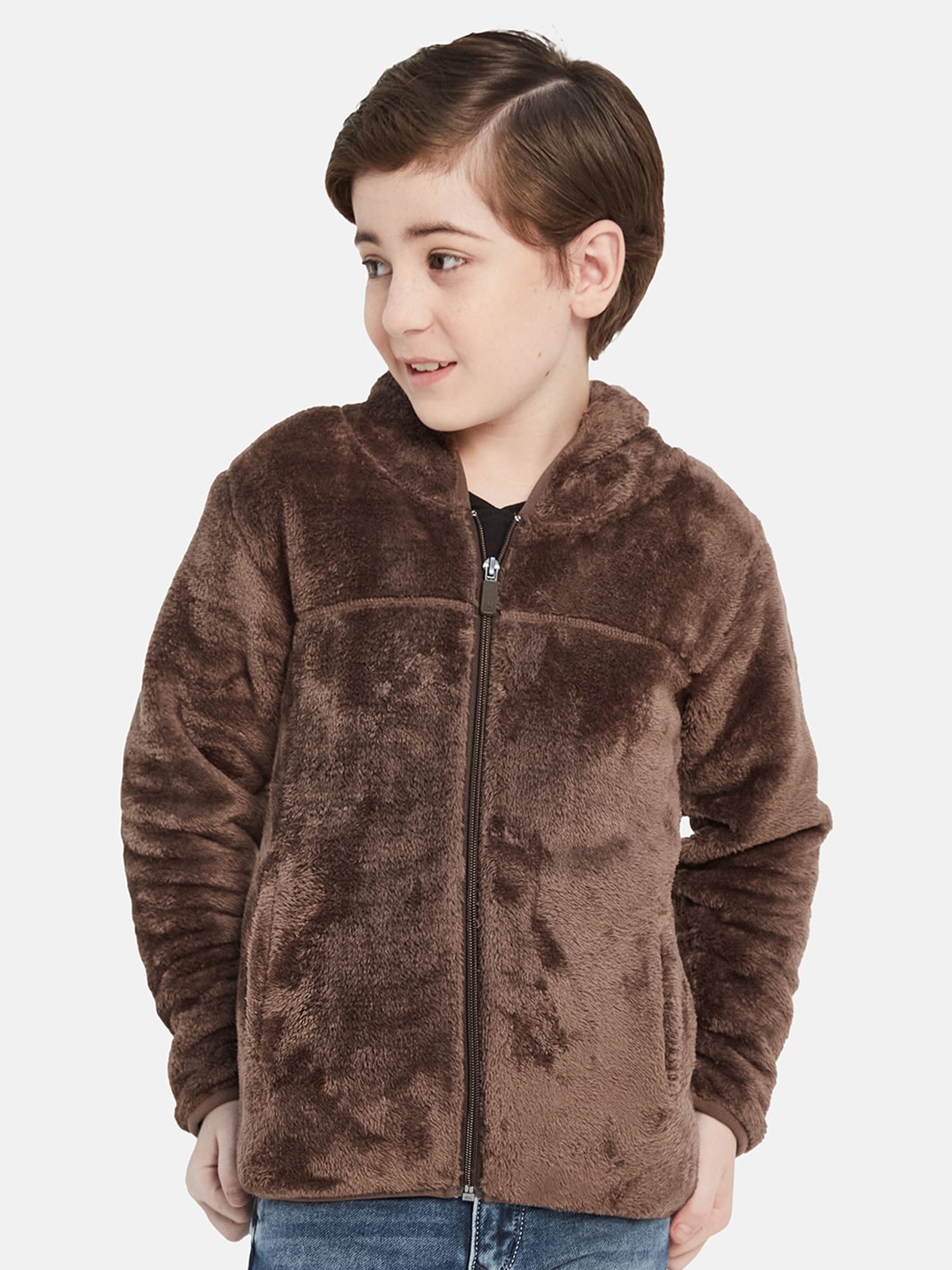 

Octave Boys Self Design Hooded Fleece Sweatshirt, Brown