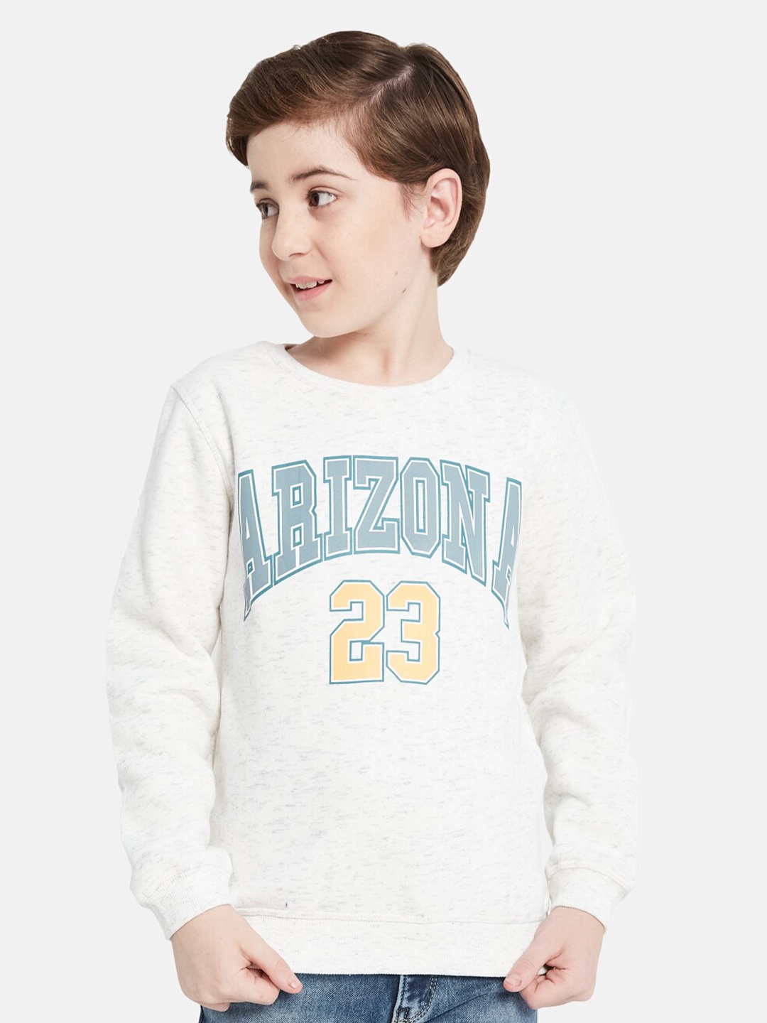 

Octave Boys Typography Printed Long Sleeves Fleece Pullover Sweatshirt, White