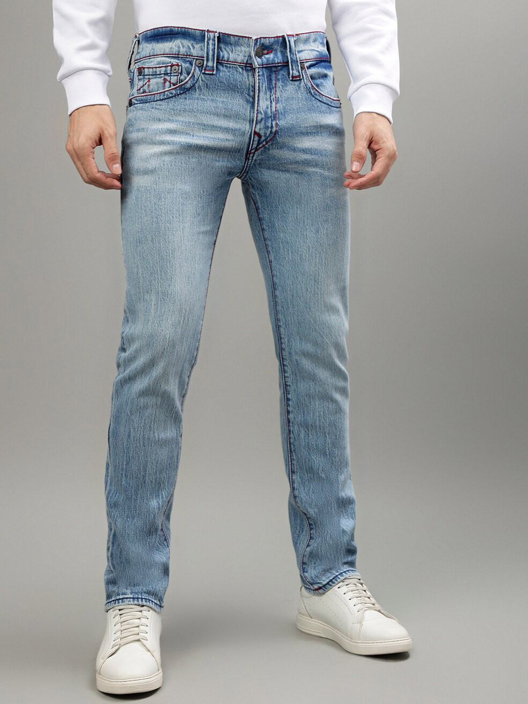 

True Religion Men Big T Rocco Skinny Fit Clean Look Heavy Fade Stretchable Jeans, Blue