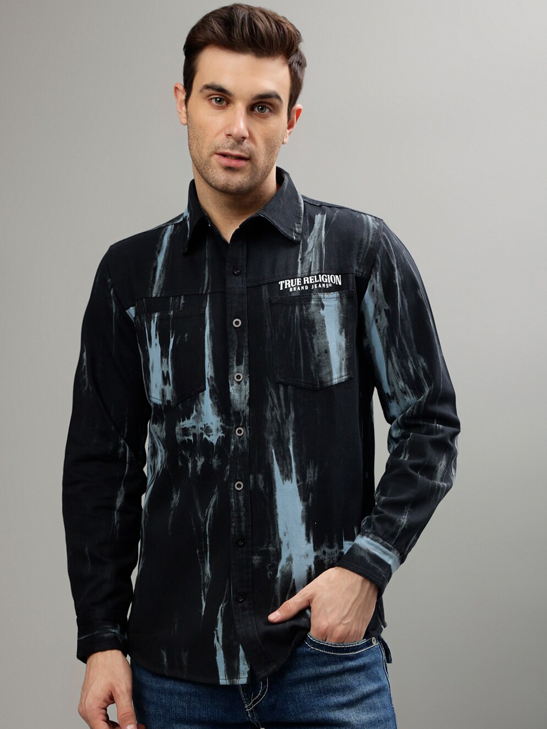 

True Religion Abstract Printed Casual Shirt, Black