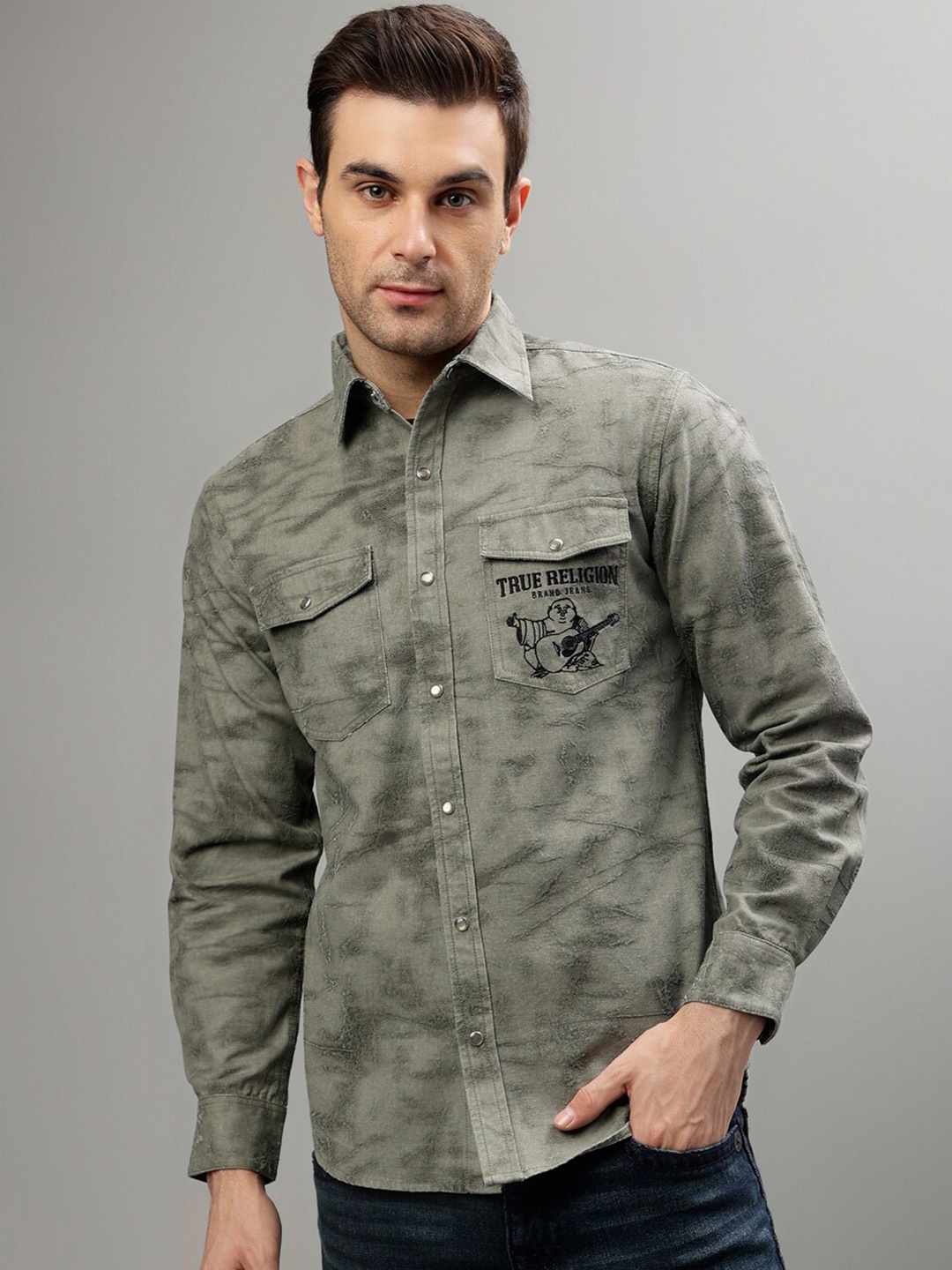 

True Religion Camouflage Pure Cotton Casual Shirt, Green