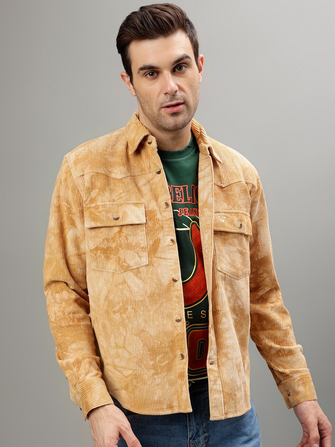 

True Religion Abstract Printed Corduroy Casual Shirt, Brown