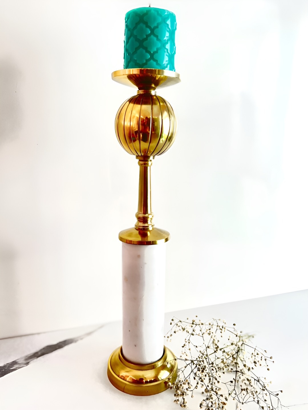 

Timaya's Decor Aaftaab Gold-Toned & White Candle Holder