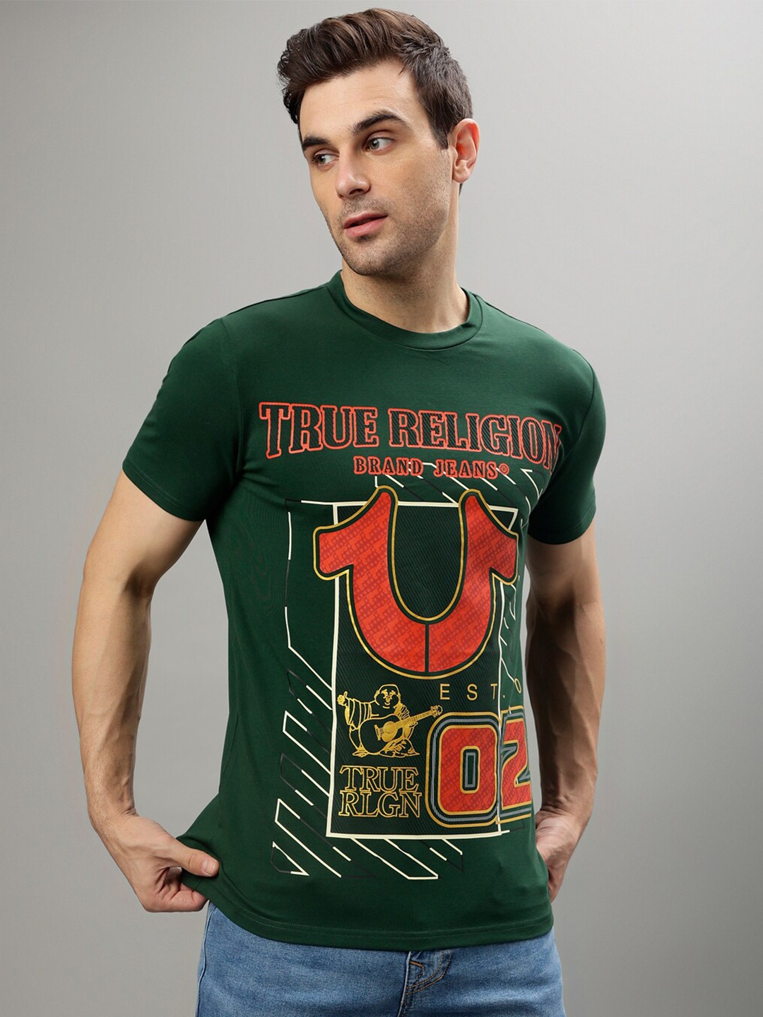 

True Religion Typography Printed Round Neck T-shirt, Green