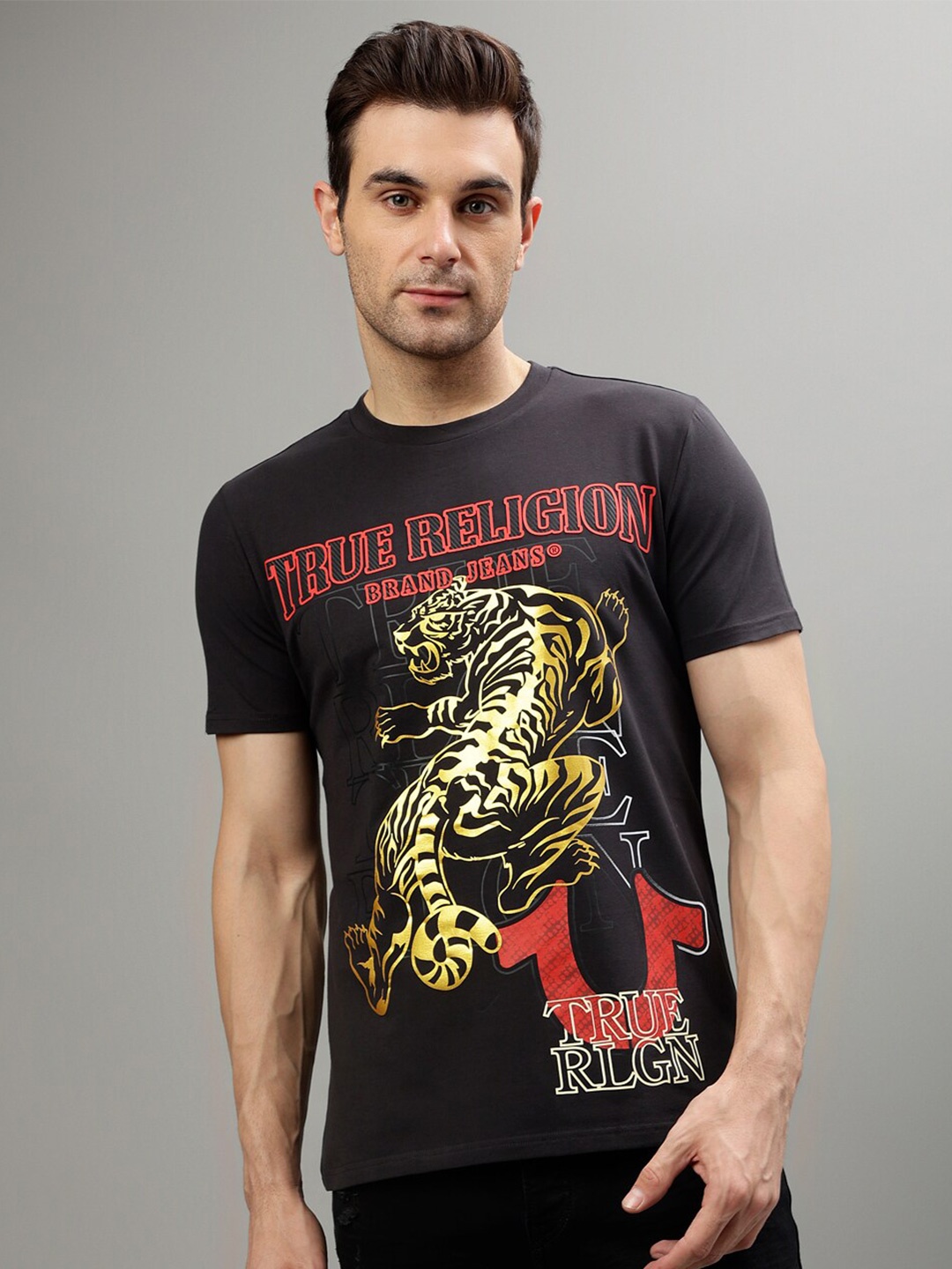 

True Religion Graphic Printed Round Neck T-shirt, Grey