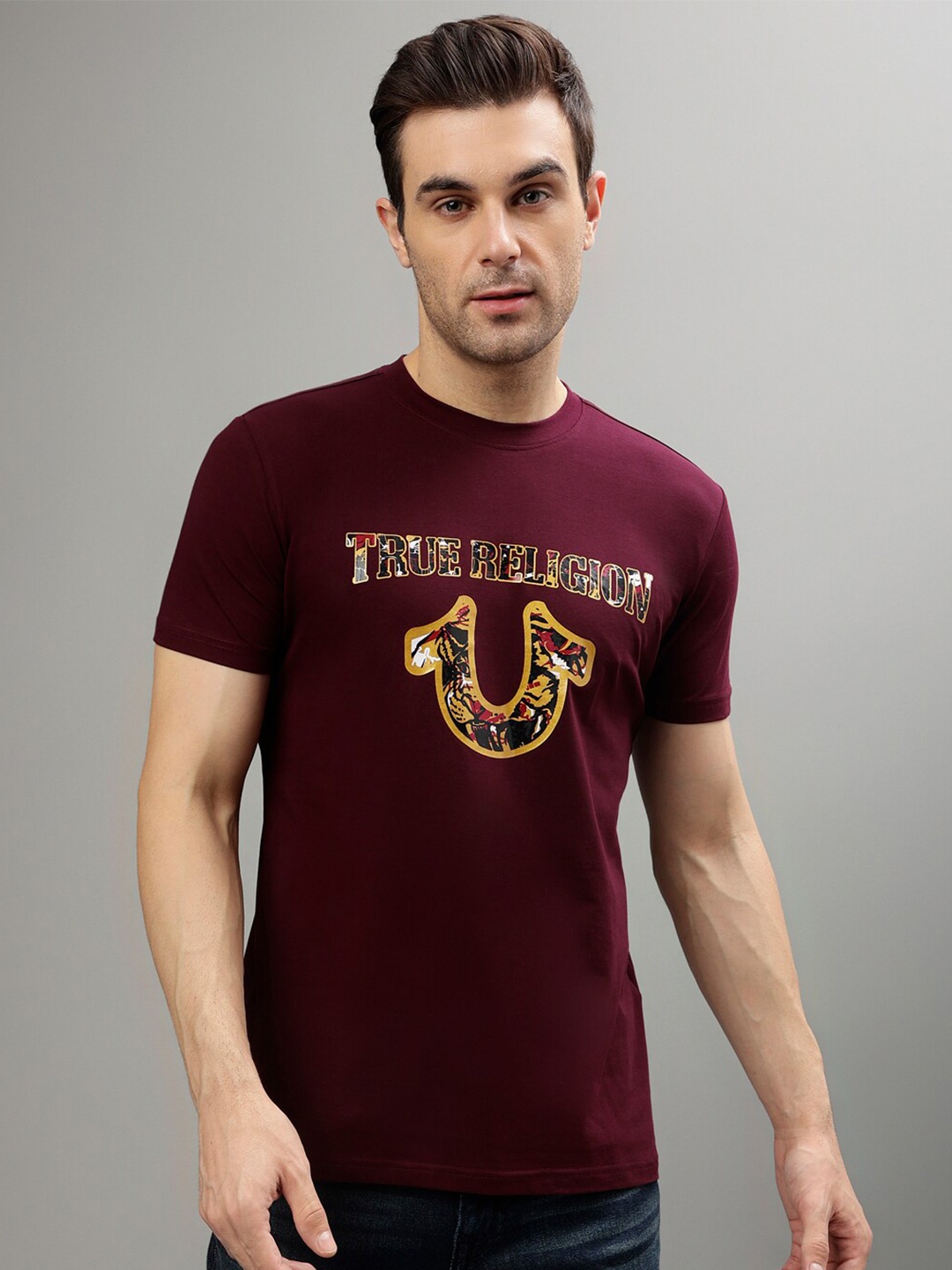 

True Religion Brand Logo Printed Cotton T-shirt, Burgundy