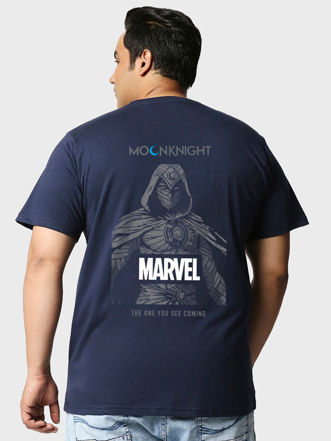 

Bewakoof Plus Official Marvel Merchandise Printed Regular Fit Cotton T-shirt, Navy blue