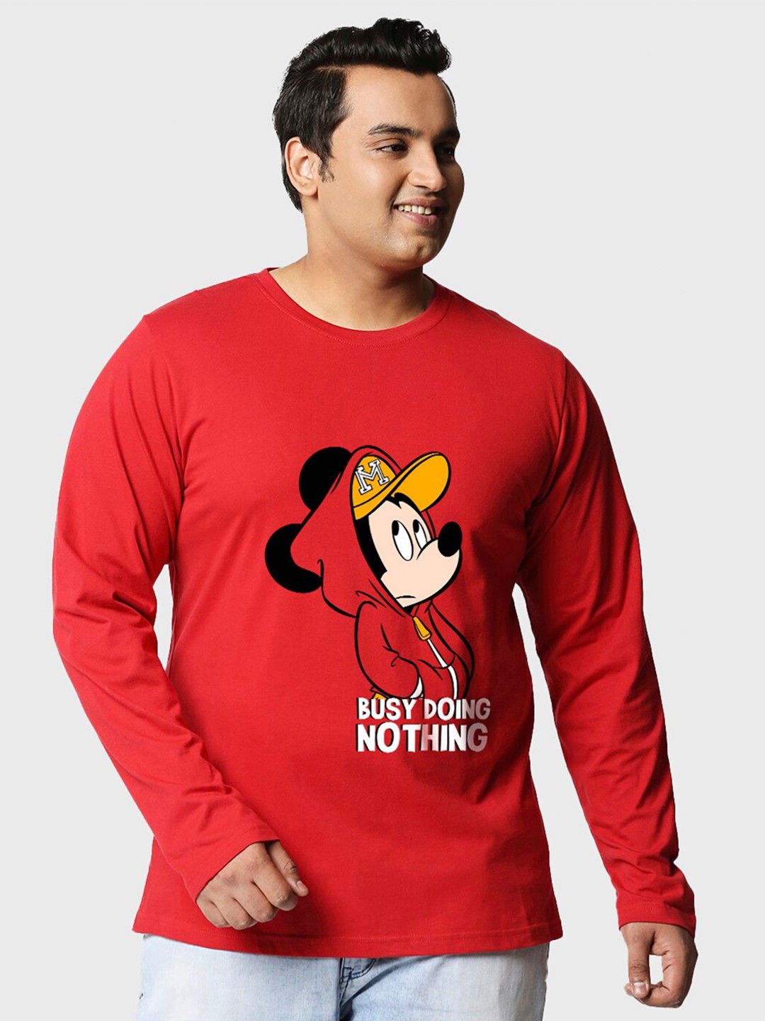 

Bewakoof Plus Official Disney Merchandise Printed Long Sleeves Cotton T-shirt, Red