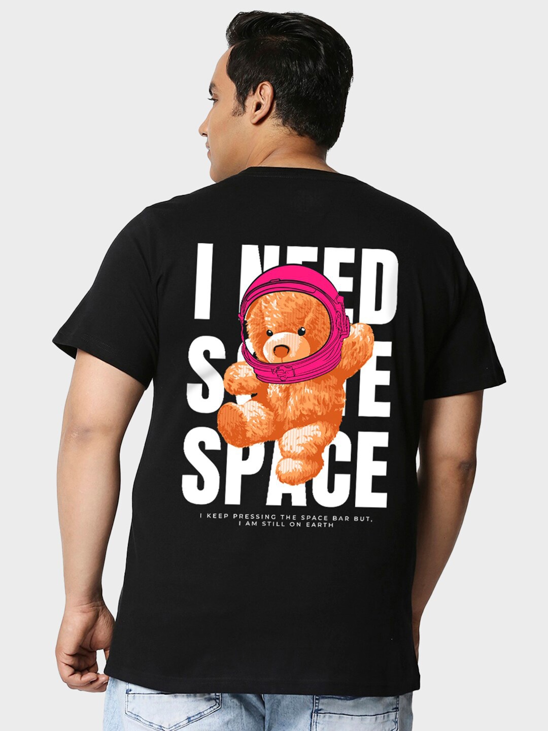 

Bewakoof Plus Plus Size Space Teddy Printed Cotton Regular Fit T-shirt, Black
